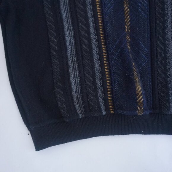 Vintage '80S Leather Fog Black 3D  Eclectic Grandpa Wool V-Neck Knit Sweater 3X - Picture 6 of 10